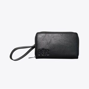 BÉIS Travel Wallet in Black with crossbody strap and wrist strap